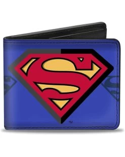Buckle-Down Mens Buckle-down Pu Bifold - Superman Shield Centered/Shield Stripe Blues Bi Fold Wallet, Multicolor, 4.0 X 3.5 US