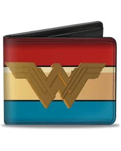 Buckle-Down Mens Buckle-down Pu Bifold - Wonder Woman 2017 Icon/Stripe Red/Golds/Blue Bi Fold Wallet, Multicolor, 4.0 X 3.5 US