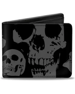 Buckle-Down Mens Buckle-down Pu Bifold - Skulls Stacked Weathered Black/Gray Bi Fold Wallet, Multicolor, 4.0 X 3.5 US
