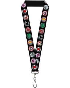 Buckle-Down 9-Avenger Icons Black/Multi Color-1 Inch Lanyard