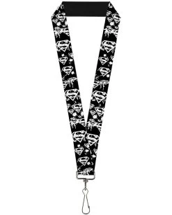Buckle-Down Lanyard-1.0-Superman Shield Splatter Black/White