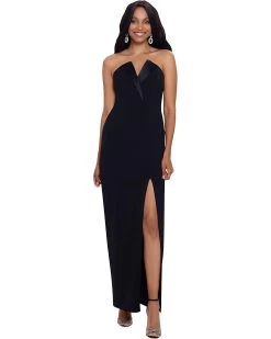 Betsy & Adam Long Strapless Tuxedo Column Dress