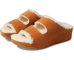 FitFlop Shuv Two-Bar Shearling-Lined Suede Slides