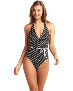 SEA LEVEL SWIM Shoreline V-Neck Halter One-Piece