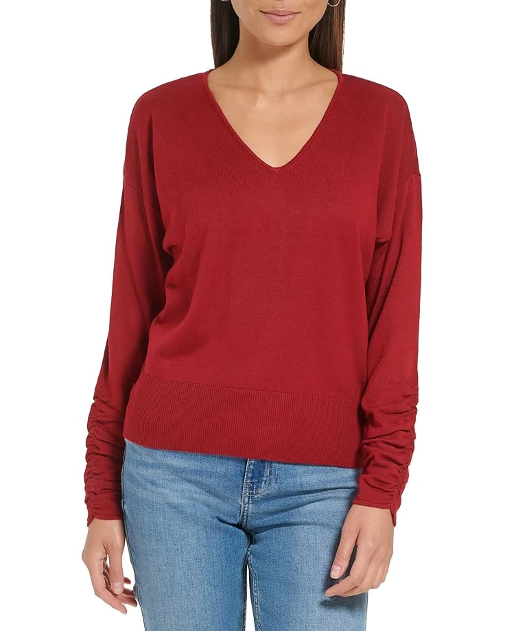 Calvin Klein Ruched Sleeve V-Neck 3 Calvin Klein Ruched Sleeve V-Neck
