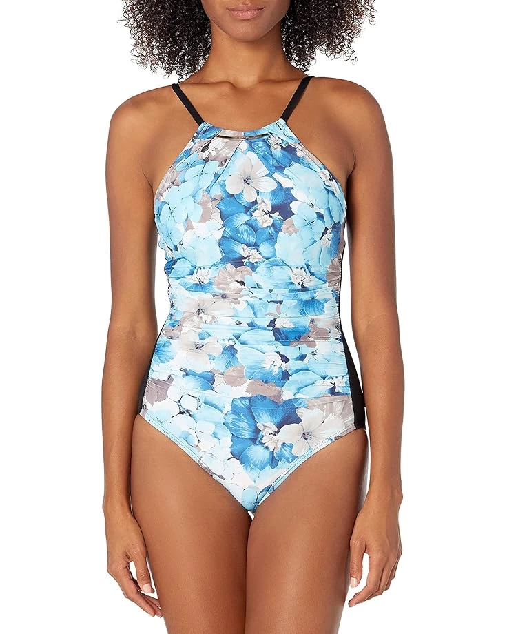 Calvin Klein Women's Solid High Neck Pleated One Piece Swimsuit 3 Calvin Klein Women's Solid High Neck Pleated One Piece Swimsuit