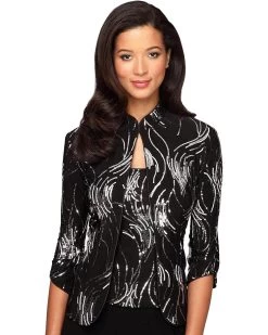 Alex Evenings Women's Mandarin Neck Twinset Tank Top And Jacket Petite Regular