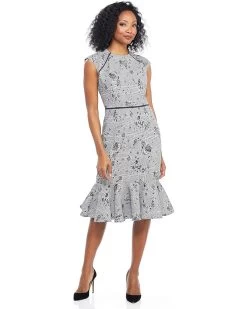 Maggy London Women's Novelty Plaid Sheath With Cap Sleeve And Flounce Hem