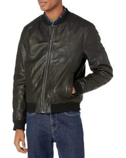 Cole Haan Men's Leather Quilted Lined Varsity Jacket