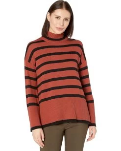 Elliott Lauren Cotton Cashmere Striped Mock Neck Sweater With Wide Rib Trim